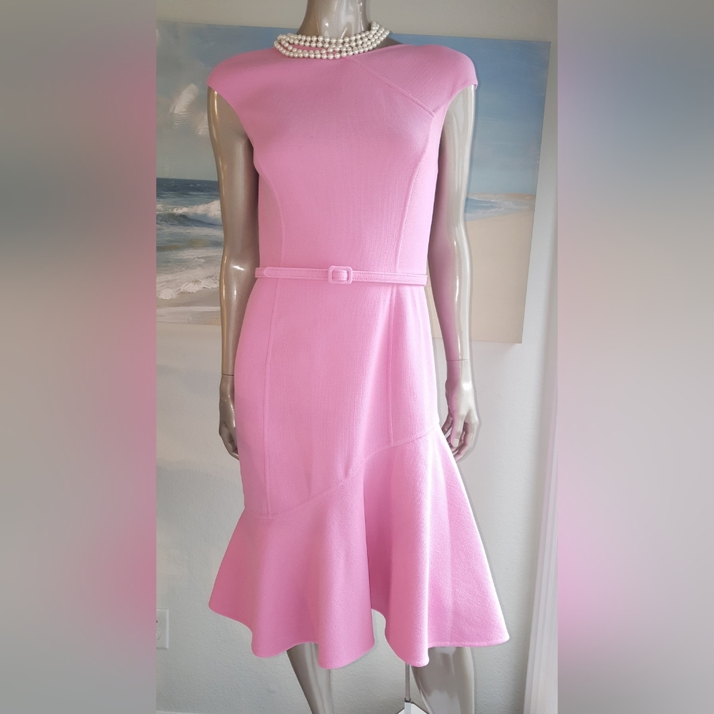 $3,590 NEW W.OUT TAG OSCAR DE LA RENTA STUNNING PINK WOOL DAY DRESS US 4 S